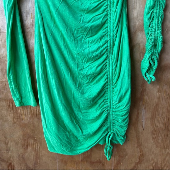 Camila Coelho Green Lena Mini Dress Asymmetrical Ruched Long Sleeve Dress - Picture 4 of 11